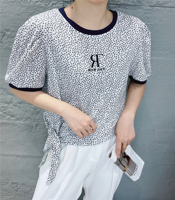 [mm9] floral letters embroidered short sleeve T-shirt 26182# XYJ