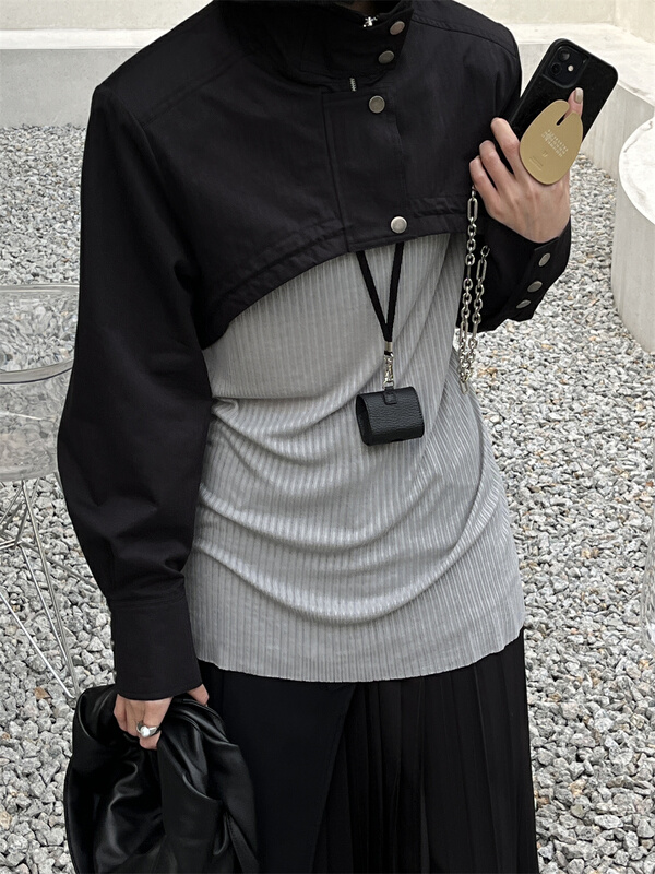[WP / Yinuo] simple and versatile stand collar long sleeve shirt p256# CSX