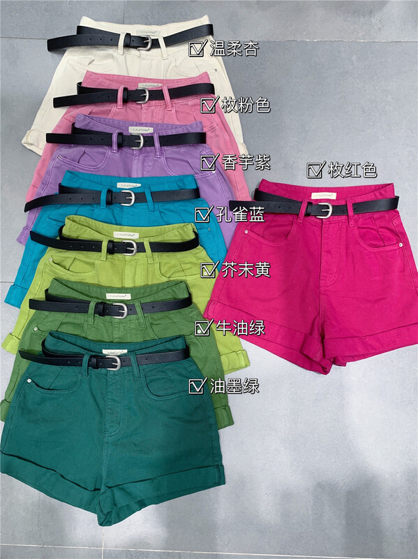 Hot money! New in early summer! [t-platform] Korean hemmed versatile skinny denim shorts (with belt) 8280# zxx