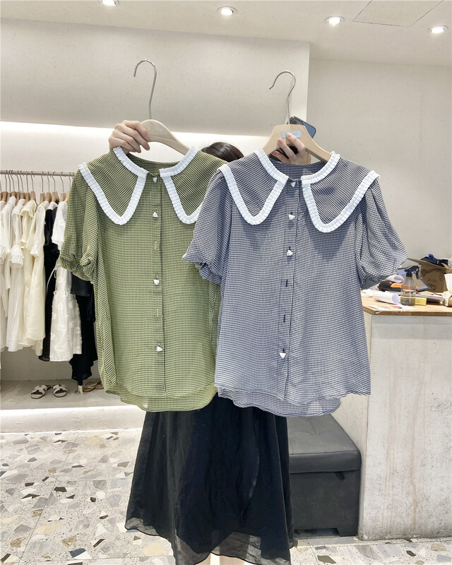 [miss Jiao] Han Feng age reducing Plaid baby collar shirt 3743# CLS