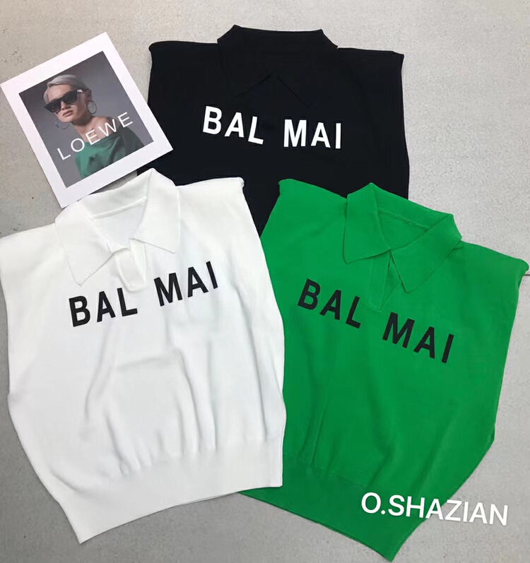 [o.shazidian] sleeveless shoulder pad Polo neck letter thin sweater 6017# CSX