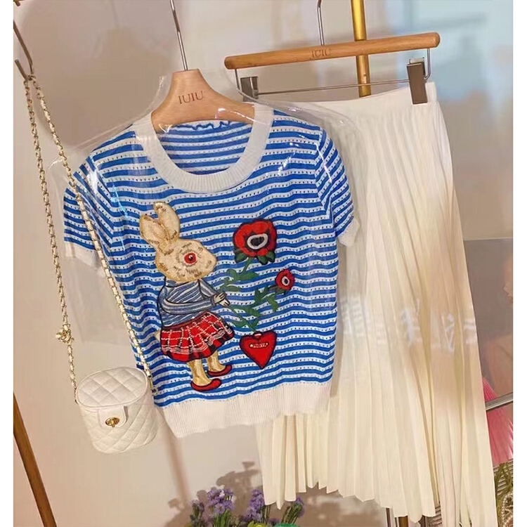 New in early summer! [pan] Bunny heavy industry contrast striped sweater ys1-00274# PCZ