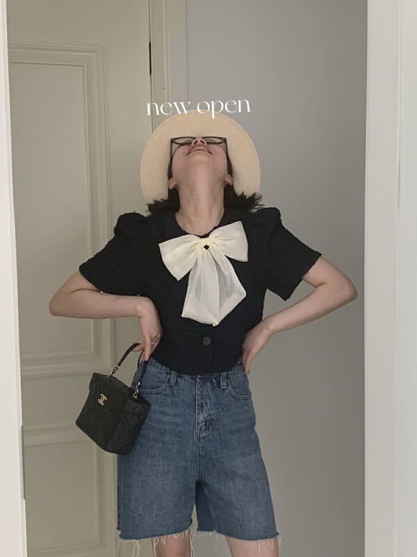 New in early summer! [new open] French design sense niche bow chic short shirt ys1-fy22567# zxl