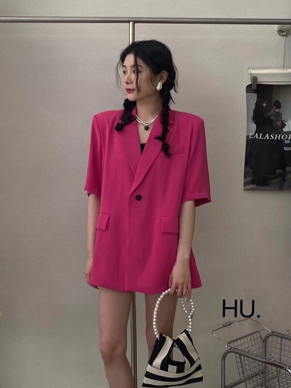 【HU.】氣質質感一粒扣短袖西裝(不含短褲)  2267#  CQW