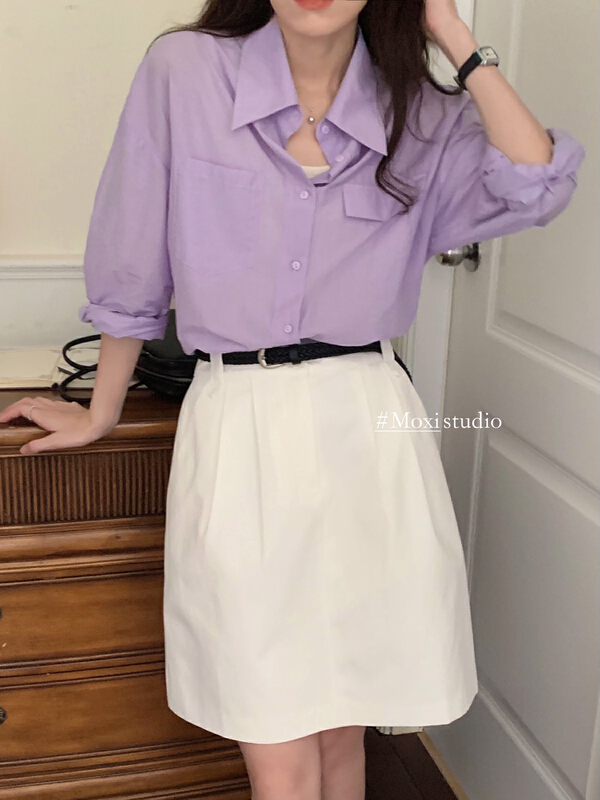 New in early summer! [Moxi] Korean simple clean color versatile shirt 58130# XJ