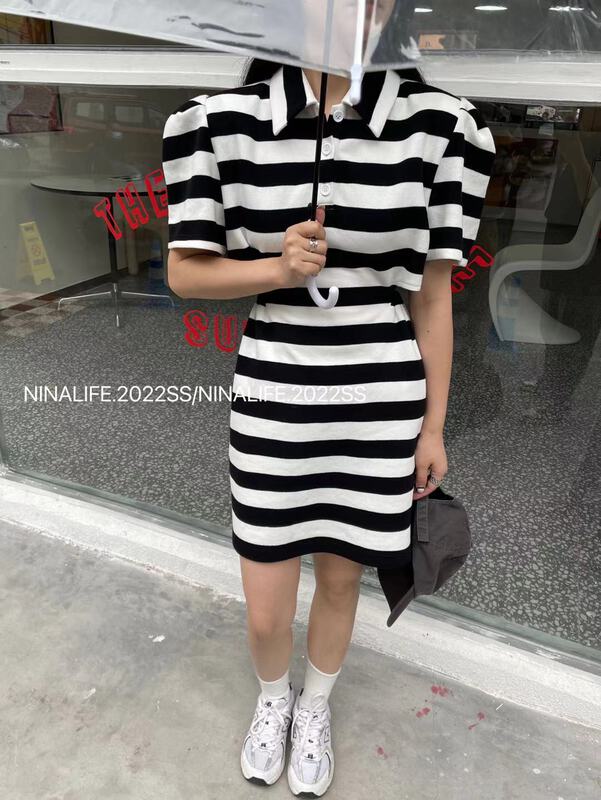 New in early summer! [Nina life] hollow out fashion polo collar dress 3952# zxl