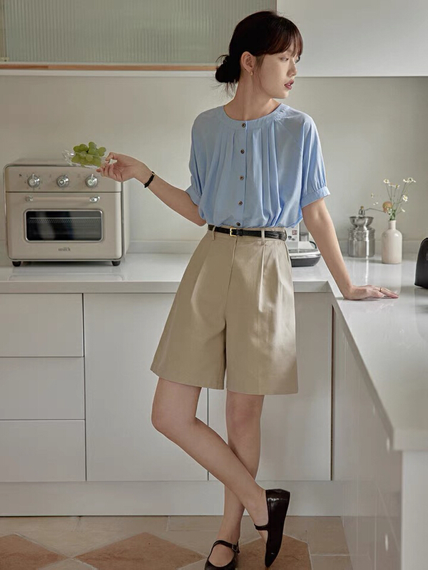 [vast charm] simple solid color versatile small design shirt 5522# CLS