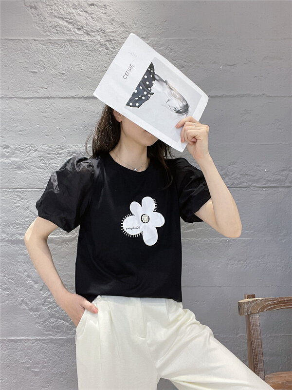 New in early summer! [mm9] floral fashion print short sleeve T-shirt 6053# XYJ