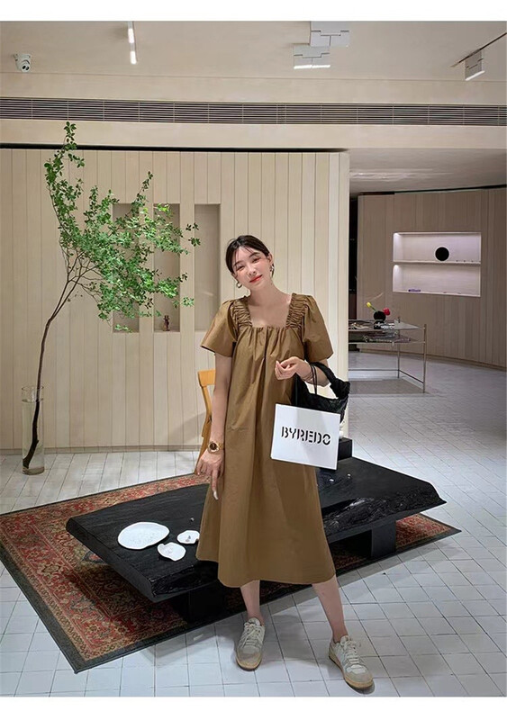 New in early summer! [water] Korean slim solid color square neck shirt dress 5632# XYY