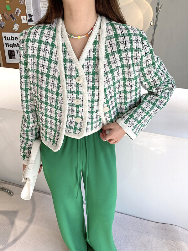 New year in early spring! [modern 197] lady temperament long sleeved short coat + checkered vest suit 5339# zyh
