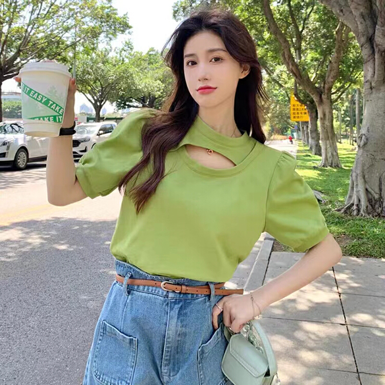 [Julia] hollow elastic slim fitting short sleeve T-shirt ys2-932# HBx