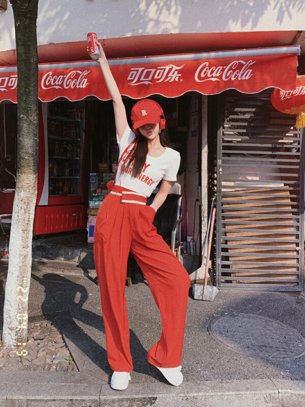[JH] letter printed short sleeve T-shirt + loose straight casual pants set 41709# PCZ