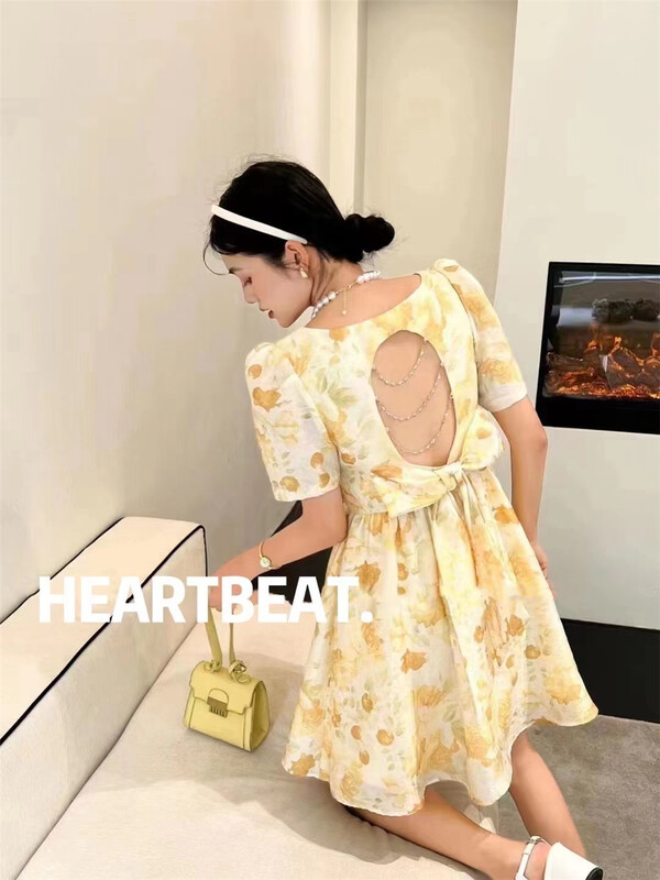 [Heartbeat] bubble sleeve lady dress (with chain) (skirt only) h4043# L