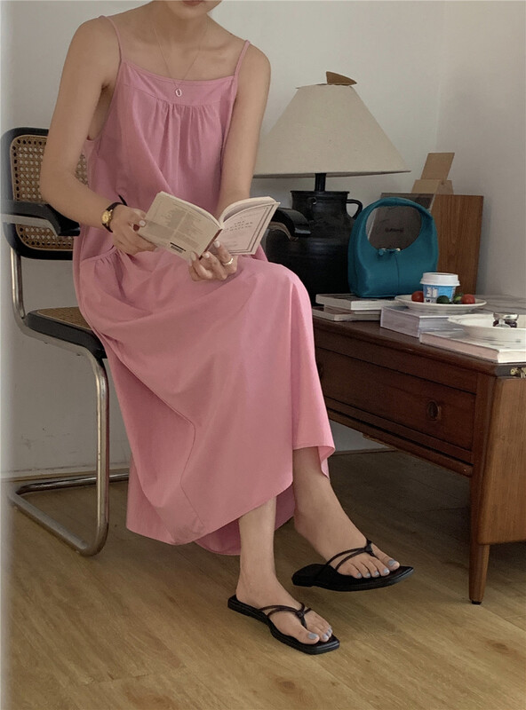 [feeding] Korean version solid color loose suspender dress 7839-e5# cqw