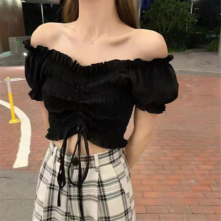 [eleven] Korean version solid color straight neck short shirt 2380# PCZ