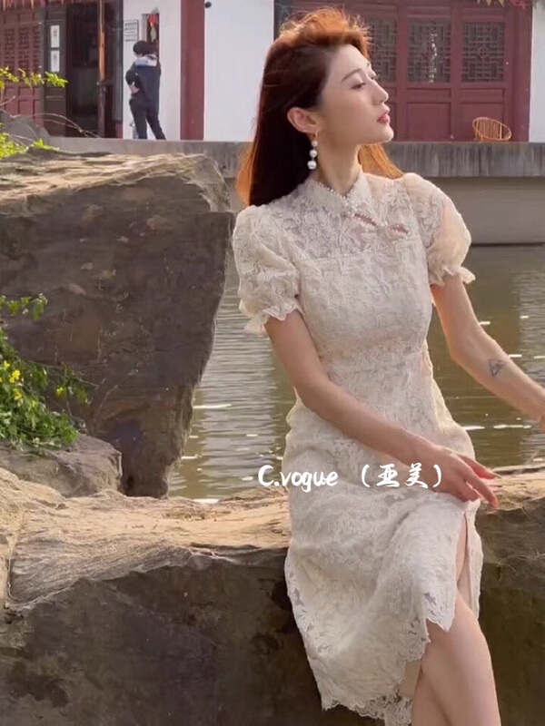 New in early summer! [c.vogue] Vintage elegant improved cheongsam embroidery slim waist dress 88050# PCZ