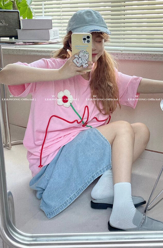 New in early summer! [le & Wong] three dimensional bouquet sweet girl short sleeve T-shirt 8356# WTT