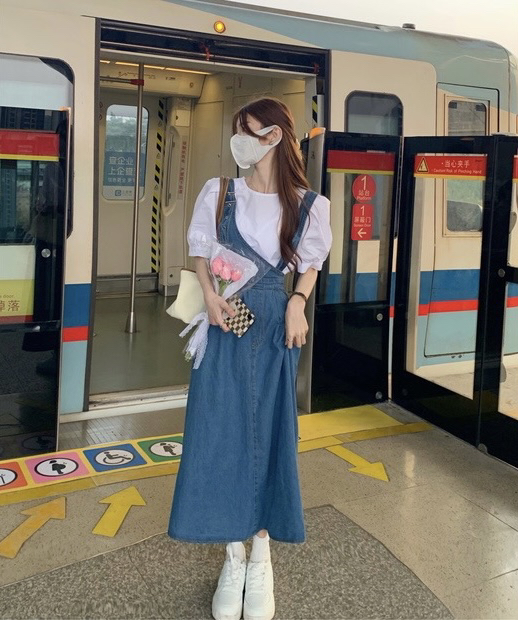 [y.jia Yijia] round neck versatile blouse + medium and long suspender skirt two-piece suit 3368# PCZ