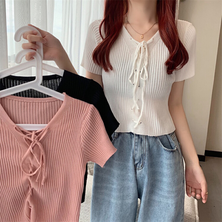 New year in early spring! [F.P.] bandage short sleeve solid color sweater y37003# HBx