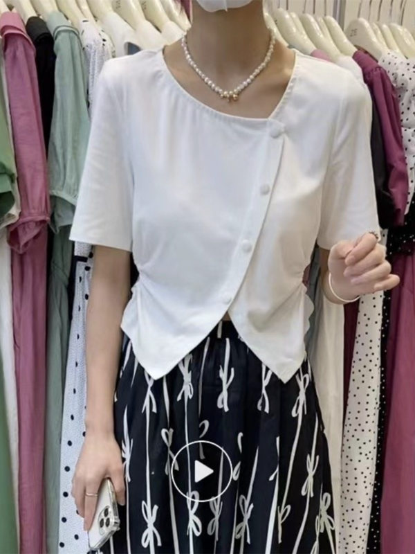 New in early summer! [Ze] Korean style small shirt with irregular button 8519# ll