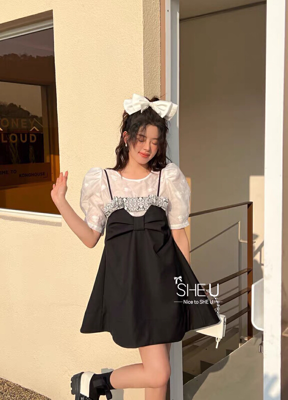 [Xinran] sweet wind Lace Top + lady suspender dress set 6367# PCZ