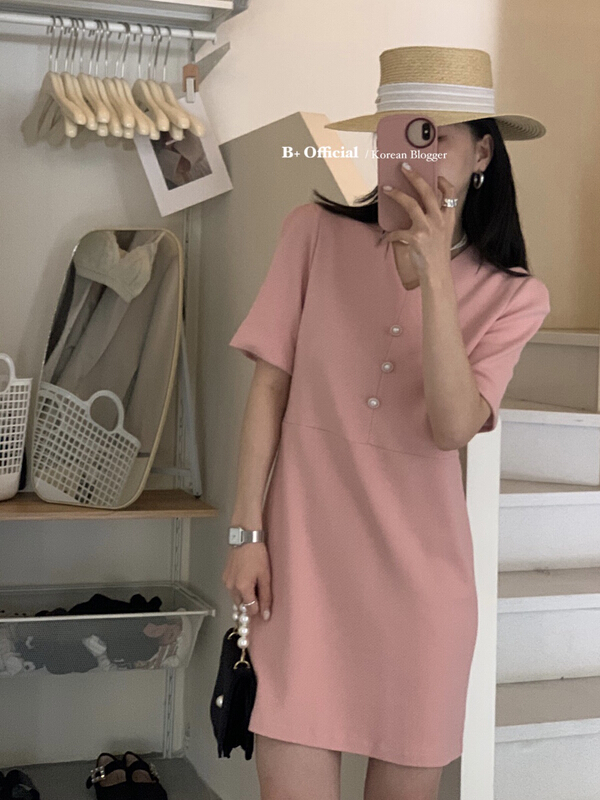 goods in stock! [B plus] French small fragrant pearl buckle thin dress 22-1314-2# HBx