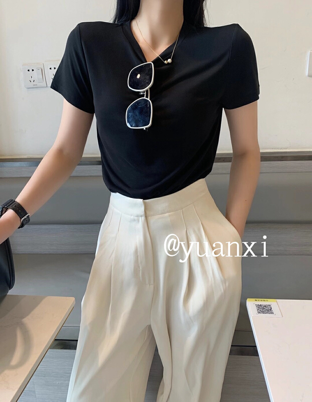 [Yuanxi] versatile round neck solid short sleeve T-shirt ys2-3048# LSL