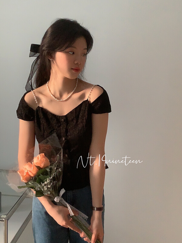 [19. Nineteen] Vintage French exquisite pearl suspender lace blouse 511# ll