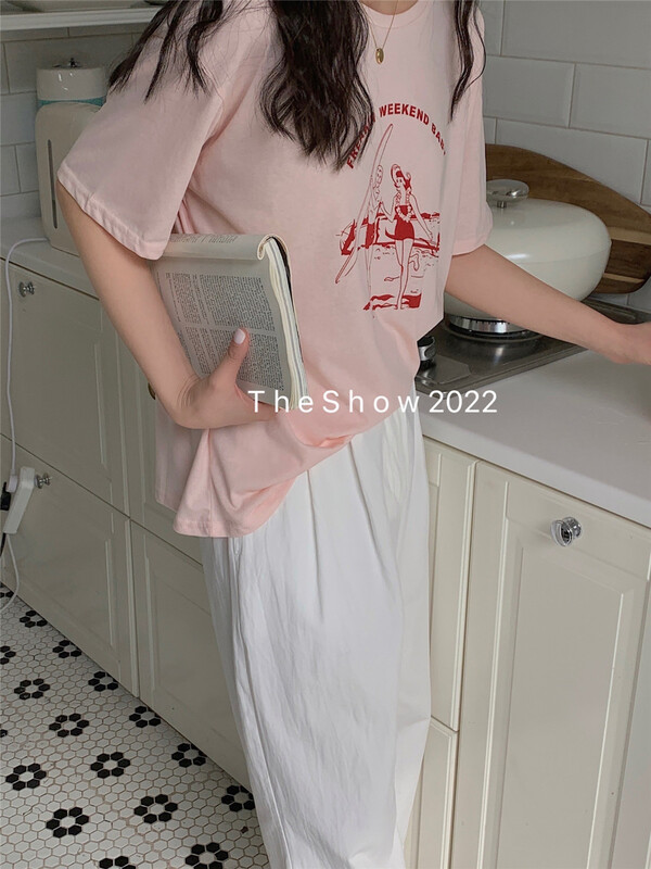 Original price 50.76! New year in early spring! [the show] Korean Pullover cartoon print versatile short sleeve T-shirt 20152# CLS