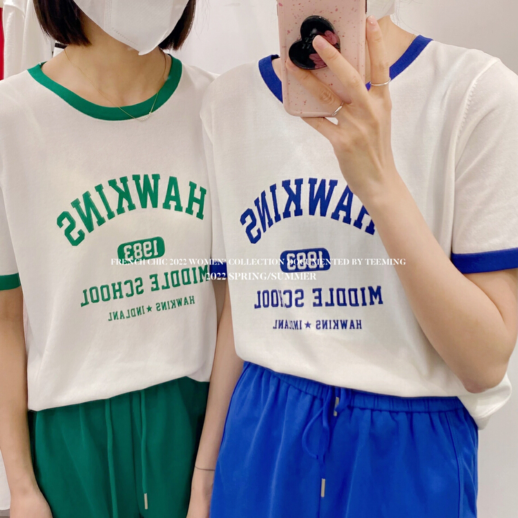 [teem ing] design sense contrast color printing cool warm sweater 22t253# hjy
