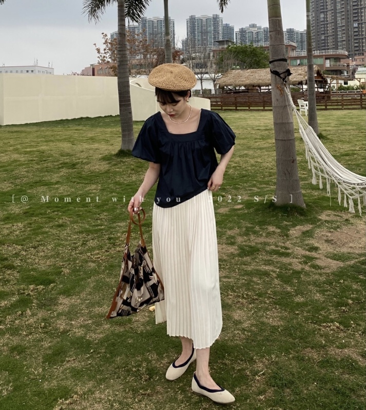 [moment with you] high waist draped pleated side split skirt t0518-j# LSW