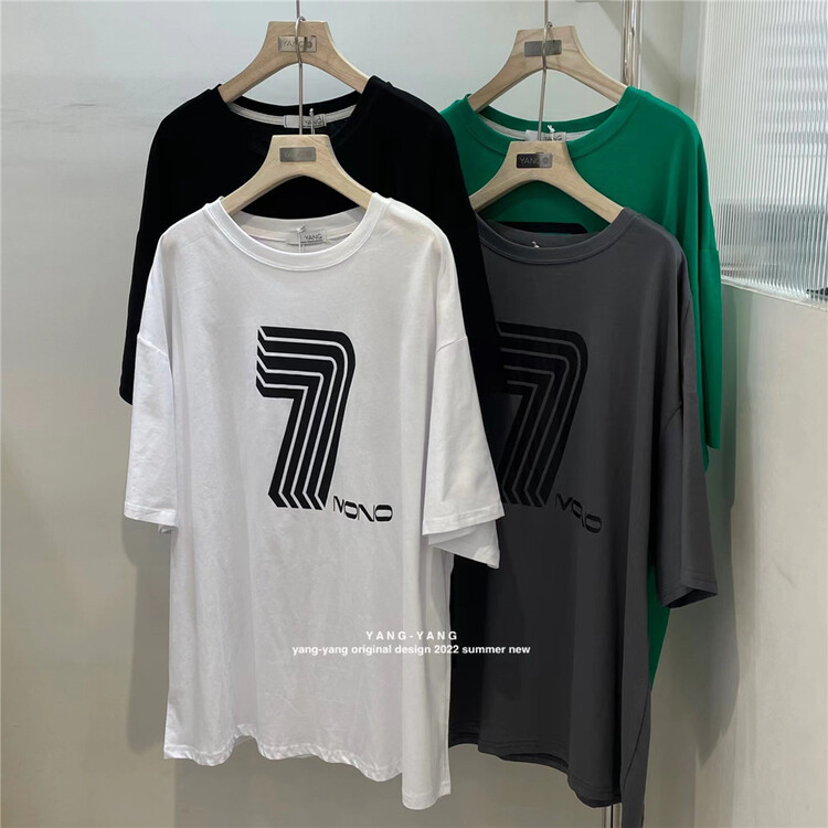 [Yang-Yang] Korean style digital 7 loose and versatile short sleeve T-shirt c6202# CLS