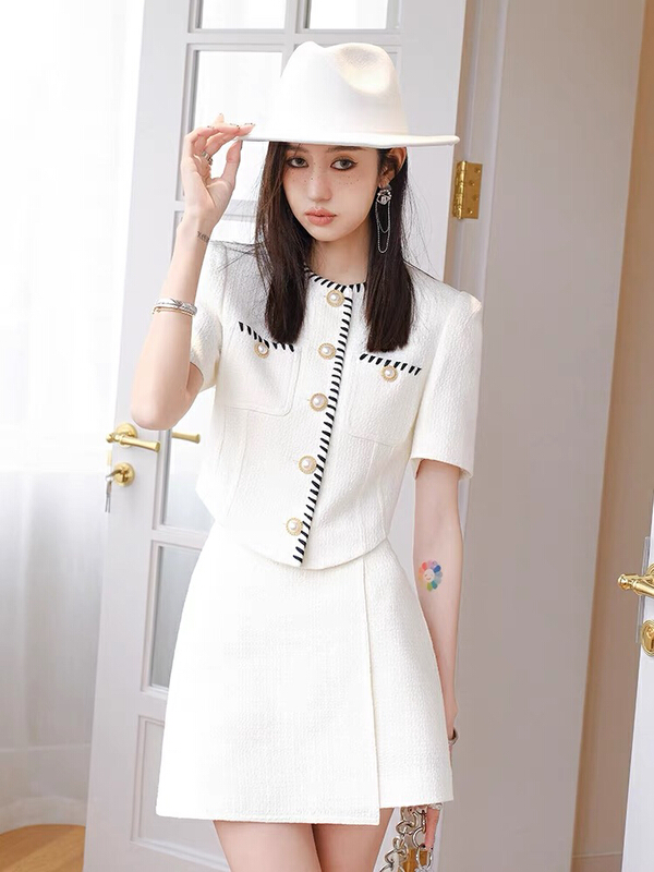 [ala] small fragrance stripe button jacket + irregular skirt suit t1550a# JJ