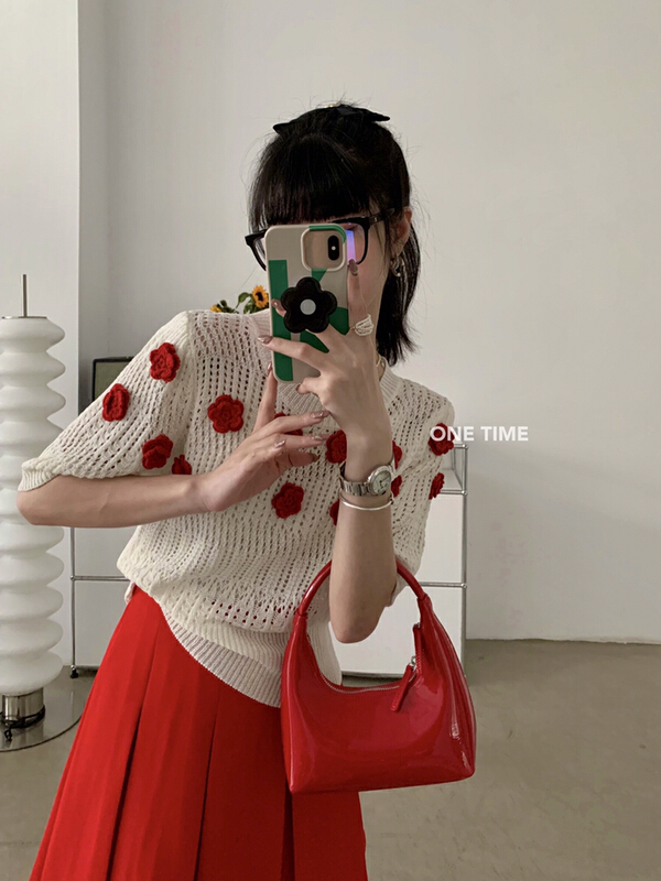 New in early summer! [one time] flower sweet Korean style T-shirt 28790# CLS