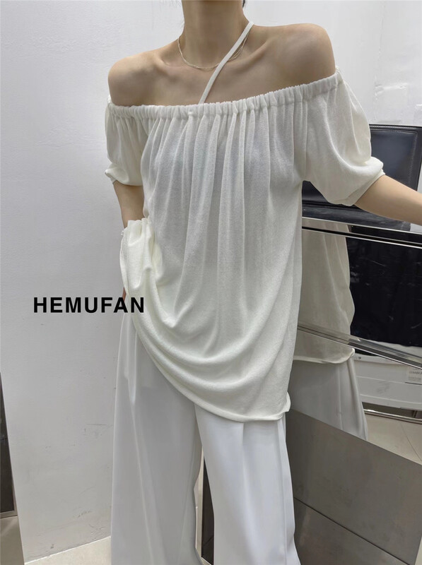 [hemufan hemufan] one line shoulder hanging neck sexy shirt 8831# L