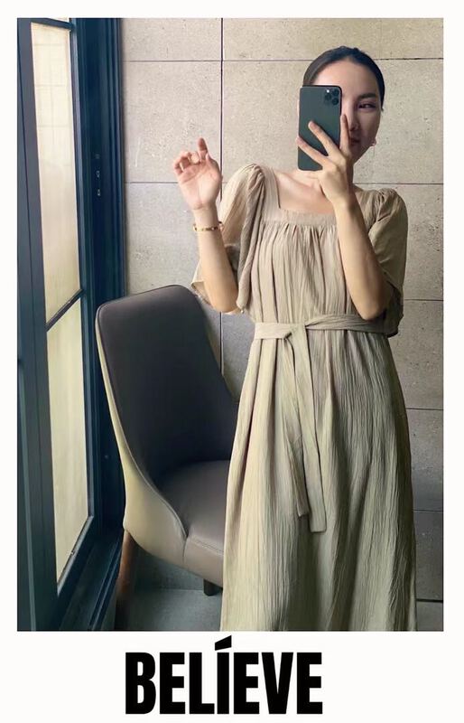 [believe] soft and flexible light and gentle dress (with waist rope) wb014-1# cqw