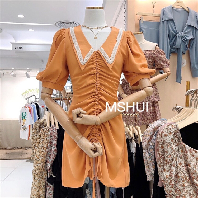 New in early summer! [ms.hui] Korean fashion pleated bubble sleeve dress 8639# WPL
