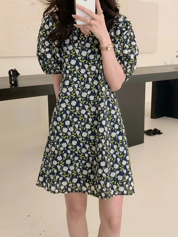 [RS] V-neck leaf floret dress rs1618# XYY