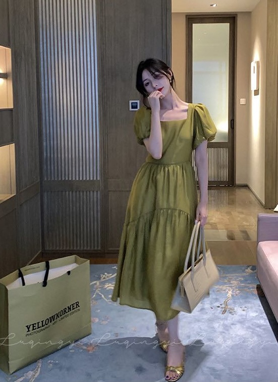 goods in stock! New in early summer! [Zoe Zoe] temperament square collar layered dress c308# L