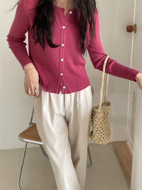 [malt] Korean clear color round neck button knit cardigan 1293# jhy