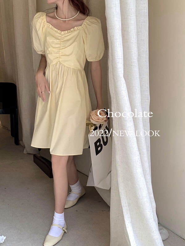 [chocolate] Korean style square neck dress 20048# ll