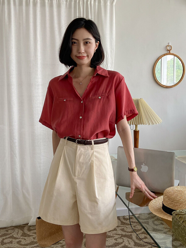 Buyers recommend [st] Korean version of versatile solid color short sleeved shirt 5202# XJ