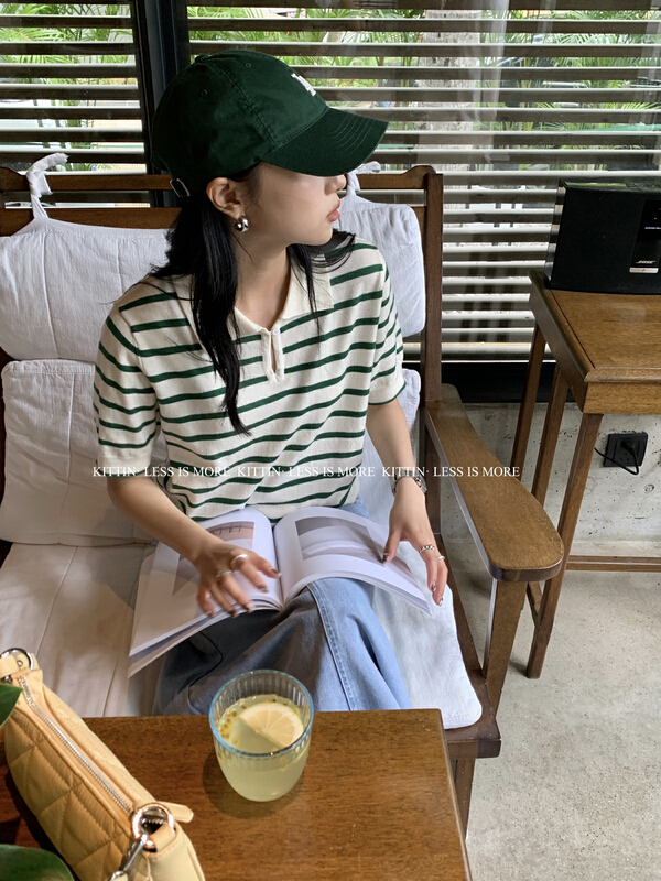 [Kittin] Korean version of age reducing literary Stripe Polo Shirt 112# XYY