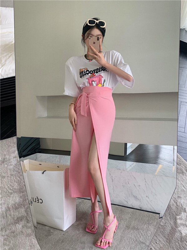 [JH] net red pattern cotton T-shirt + slim skirt two piece suit 41557# PCZ