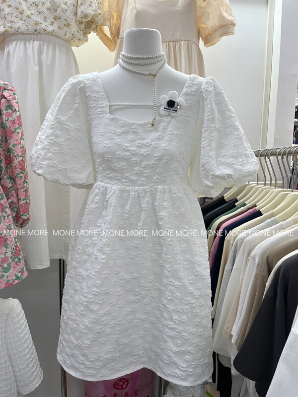 New in early summer! [mone more foam home] Korean style square neck dress (with Brooch) 8076# HBx