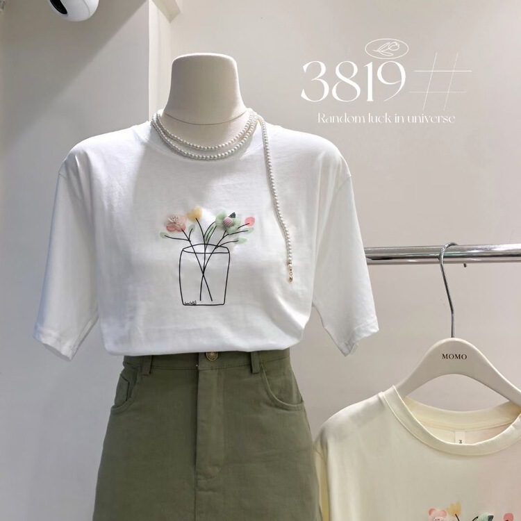 New in early summer! [Momo] artistic jacquard loose short sleeve T-shirt 3819# HBx
