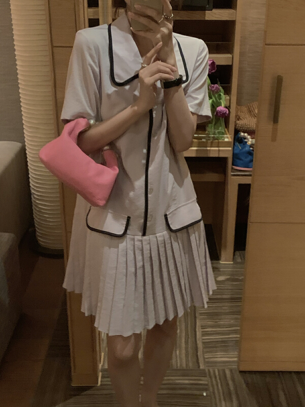 goods in stock! [finoa] Korean casual simple hem Pleated Dress 10375# CLS