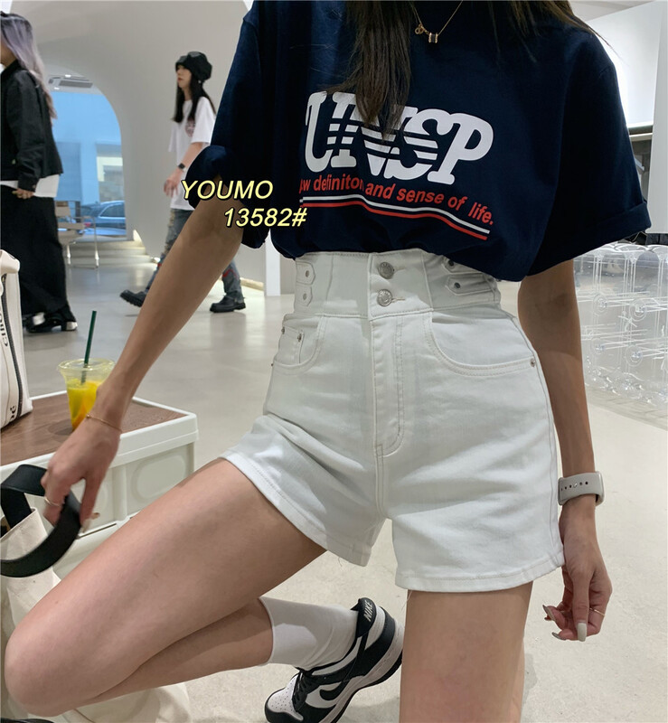 Summer new! [suxinlan] high waist fashion aging denim shorts 13582 apricot-13582-1 black # LSL