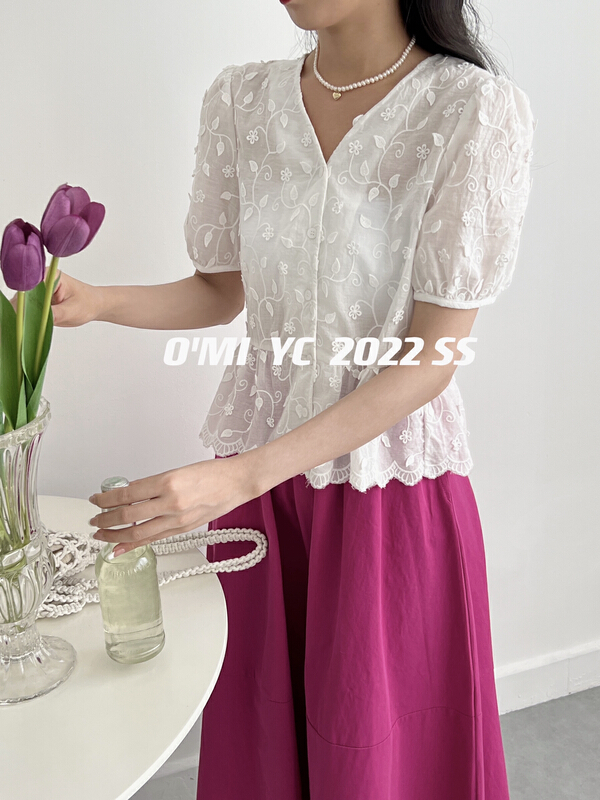 [O MI] Korean V-neck cotton jacquard blouse (only for blouses) ys-8636# HBx