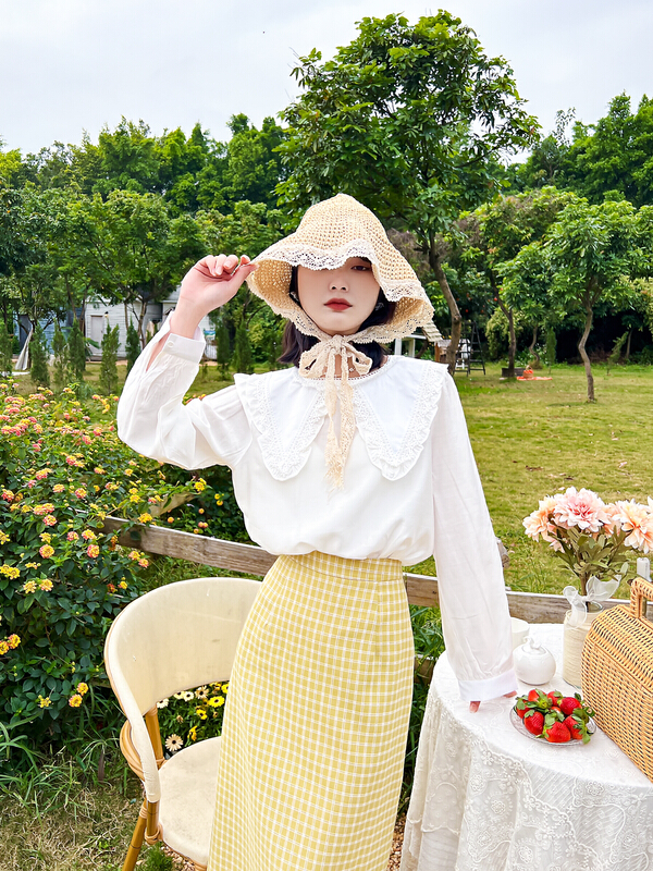 [rong'er family] doll collar lace edge temperament blouse 60510# hjy